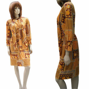70s Pumpkin Spice Colors Dress 31" XS